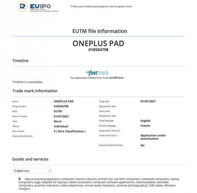 OnePlus Pad Trademark